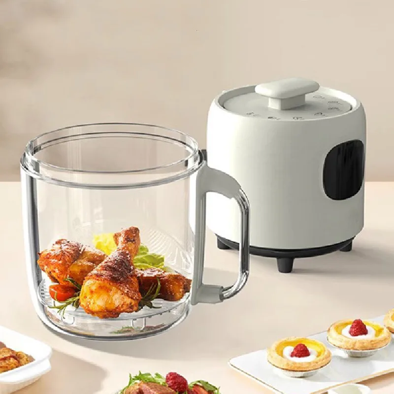 Friggitrice ad aria 2L vetro visivo bianco facile da pulire Touch vetro per ufficio domestico di piccola capacità tocco intelligente a bassa potenza