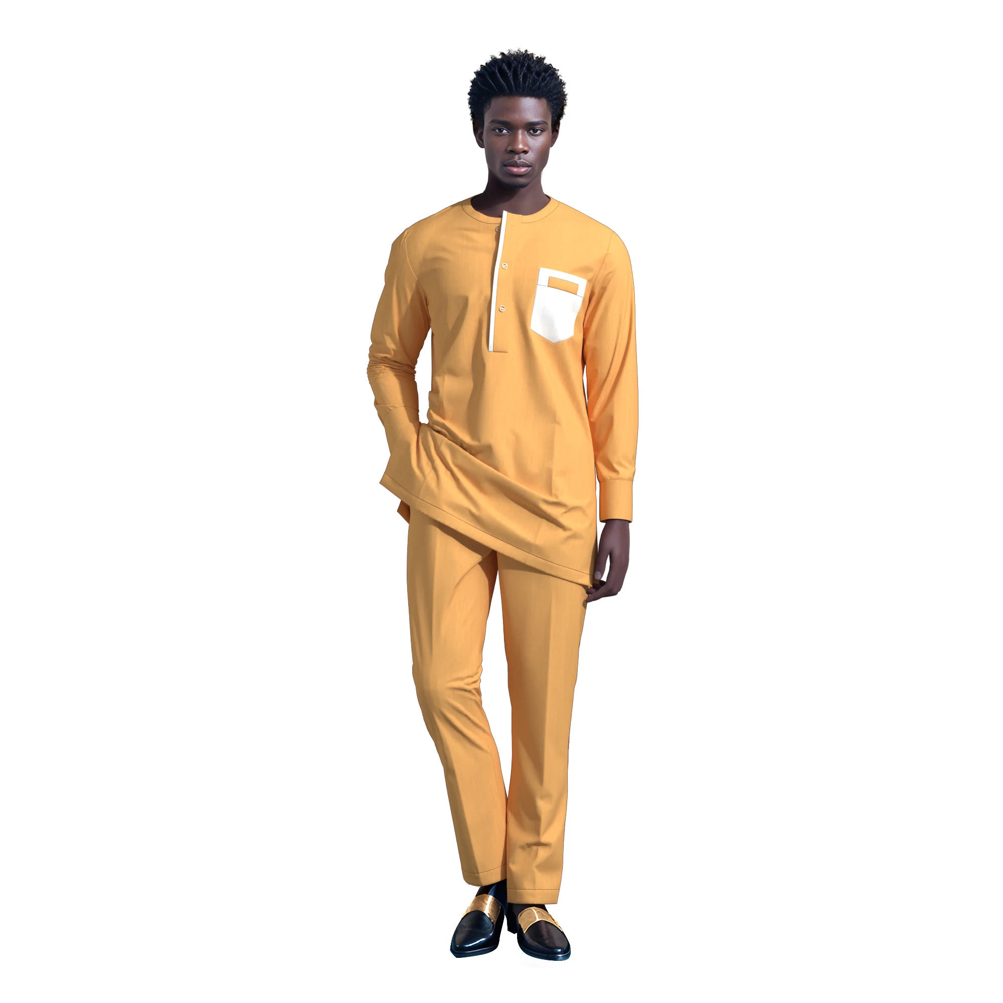 

African Clothes 2 Pieces Dashiki Long Sleeve Shirts and Pants Bazin Riche Men Suits African Pants and Tops Sets WYNX065