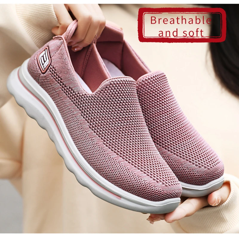 

Vulcanized Shoes Female Mesh Breathable Sneakers Women Shoes Women Shoes Summer Flying Weave Sneakers Super Light Comfortable
