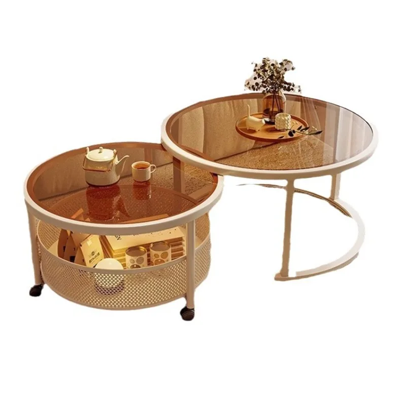 

Cream windshield mother and child double round coffee table combination small apartment creative table removable and retractable