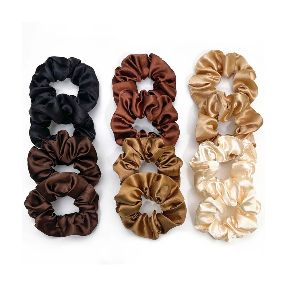 12pcs/set Premium Satin Large Intestine Hair Bands for Women Hundreds of Fabric Rubber Bands Hair Accessories