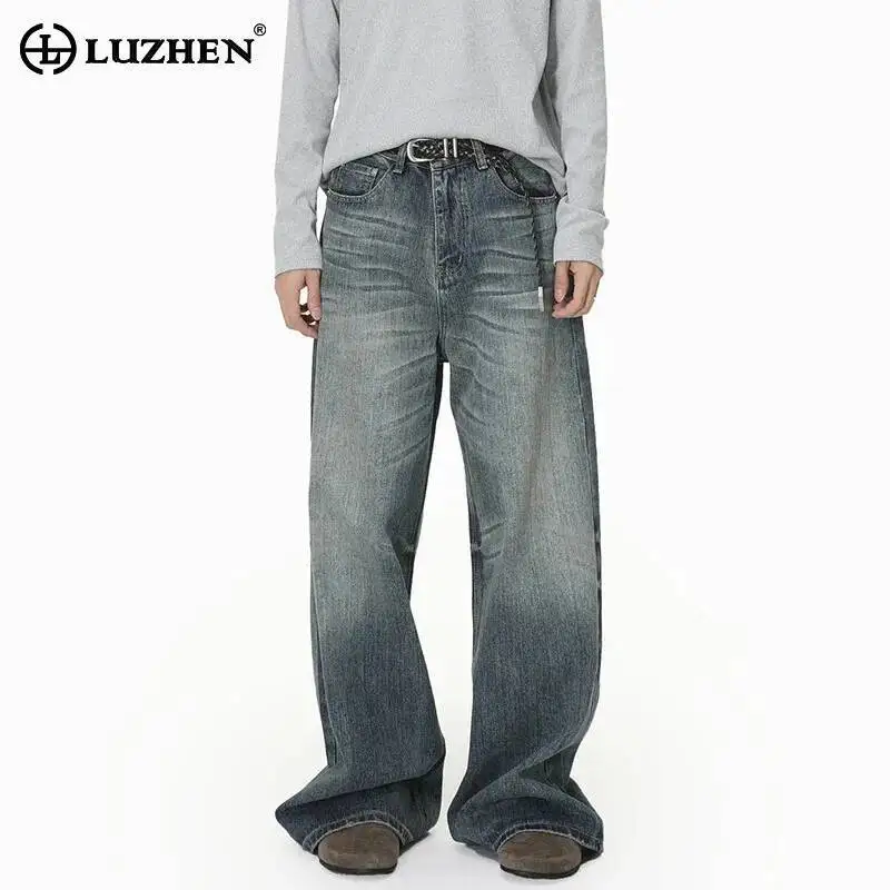 

LUZHEN 2026 Original Vintage Style Washed Straight Casual Jeans Men's Fashion Handsome High Quality Wide Leg Denim Pants JY6601