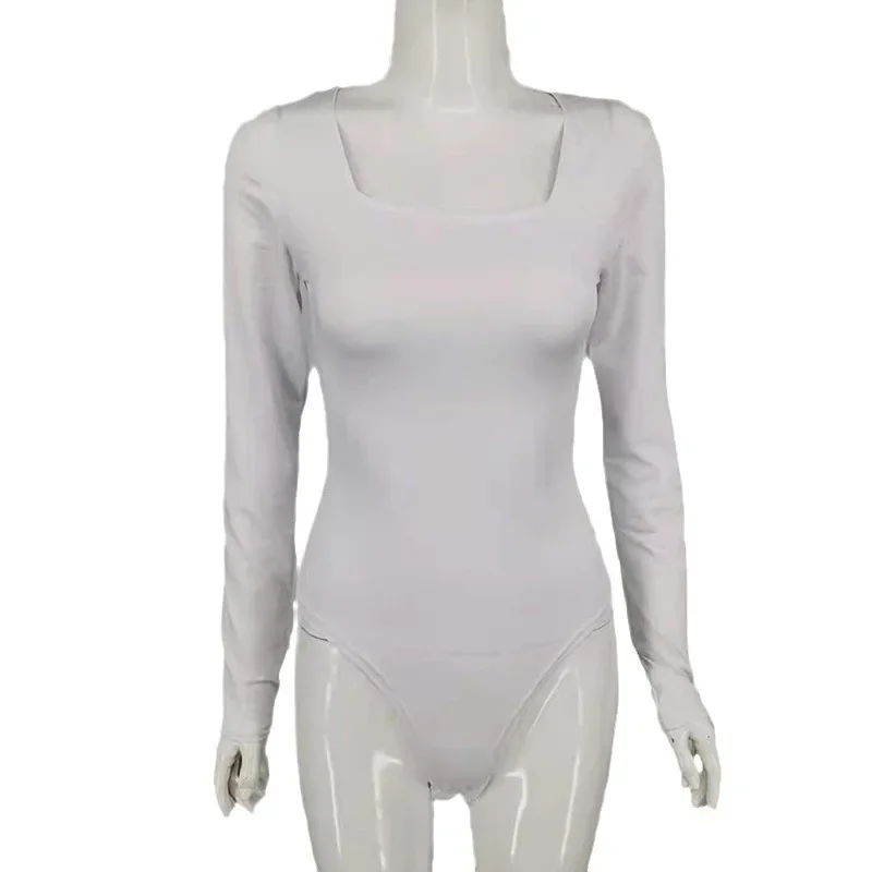 2025 Foreign Trade Express Sales Hot European and American Sexy Onesie Fashion One-word Collar Solid Color Onesie Top Women