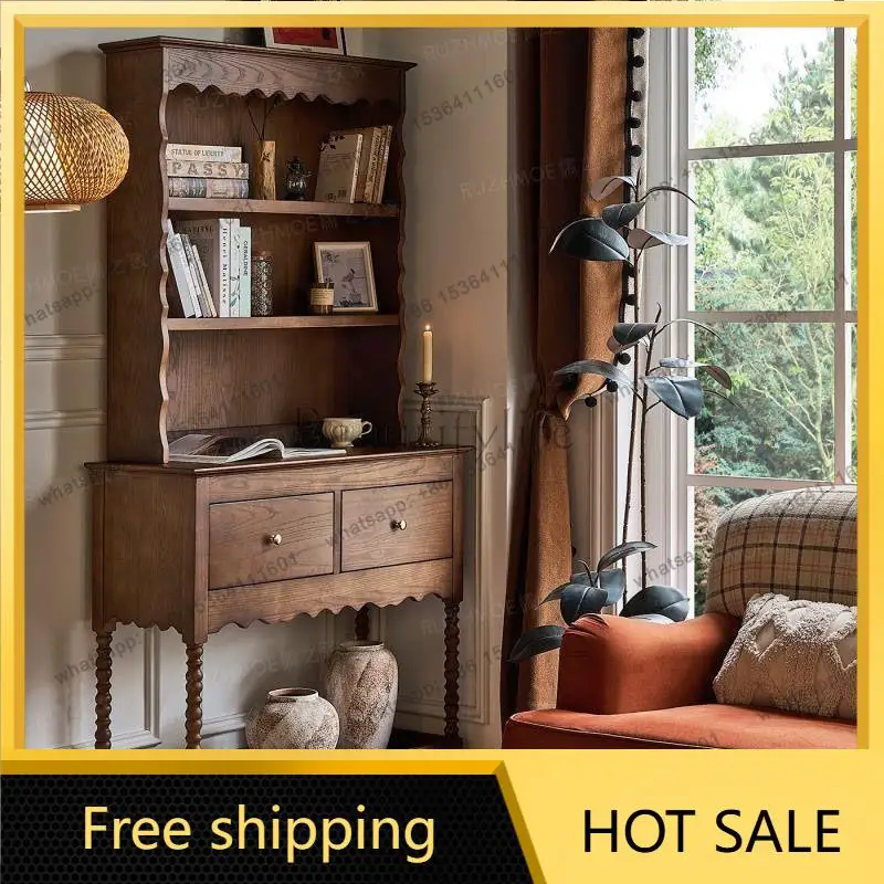 Zj.retro French medieval integrated solid wood dining side cabinet light premium wall storage cabinet