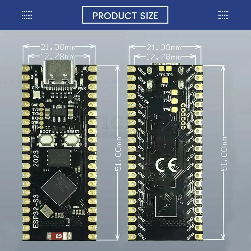 Imagem -03 - Processador Dual-core Esp32 s3 Placa de Desenvolvimento 2.4g Wifi Módulo bt Esp32-s3 N8r2 N8r8 N16r8 40pin Tipo-c Esp32-s3-wroom1