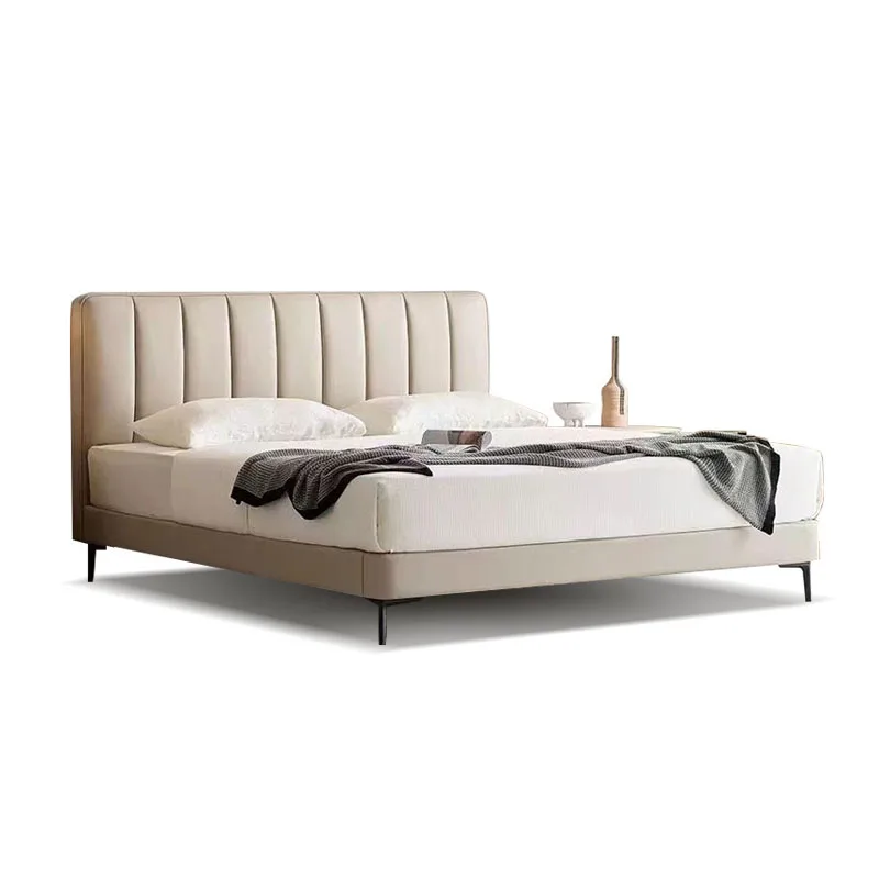 

Minimalist piano key leather bed, bedroom small apartment thin bedside leather bed solid wood soft bag 1.5 meters bed