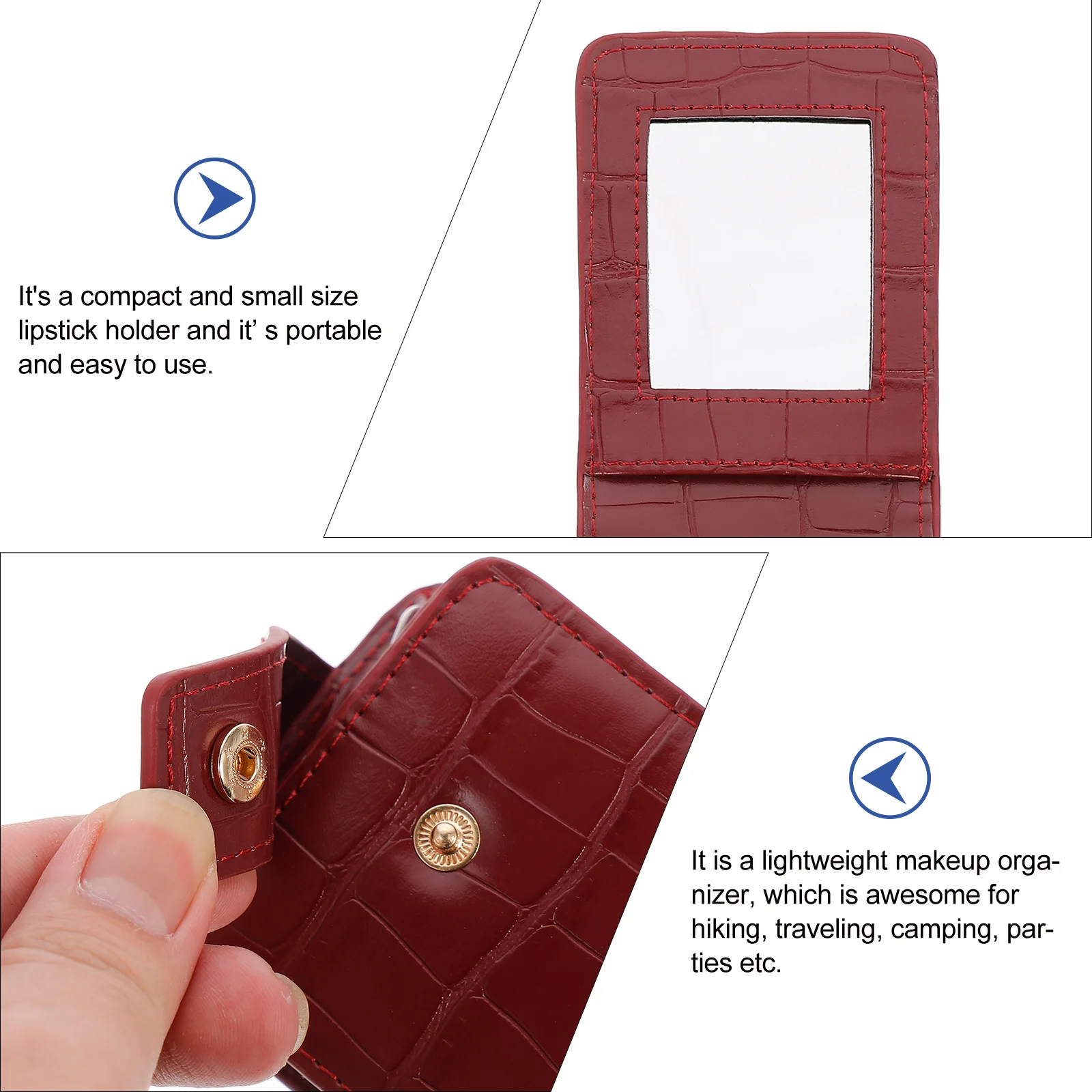 

Mini Lipstick Bag Red Pu Alligator Print Travel Makeup Organizer Mirror Portable Pouch For Hiking Camping Valentine