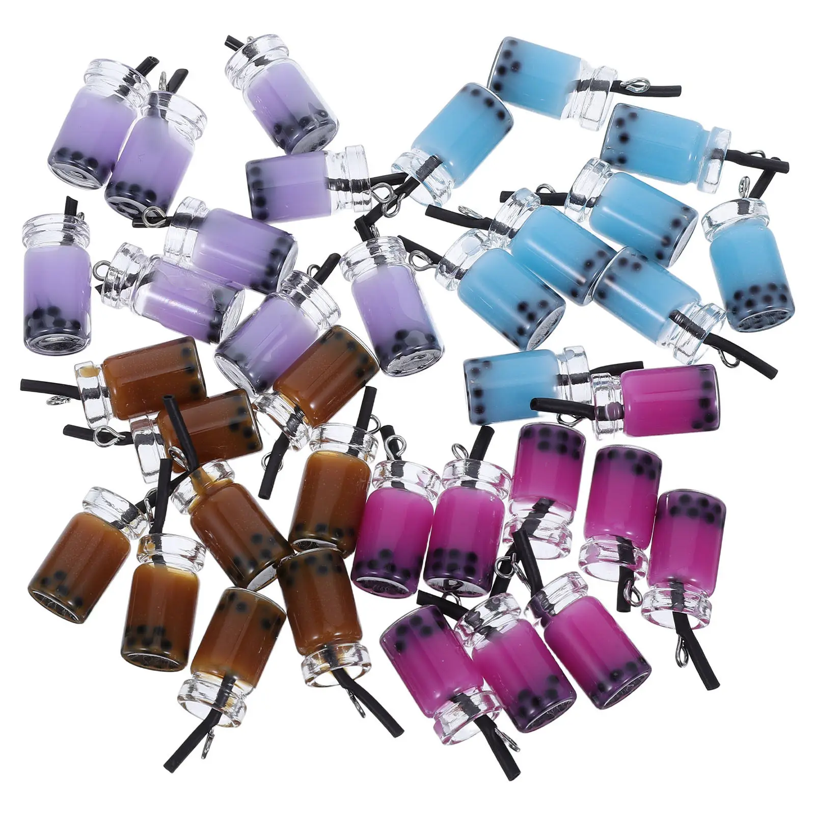 40Pcs Mini Pearl Milk Tea Charms Resin Drink Pendants for DIY Jewelry Keychain Bag Bracelet Making Accessories