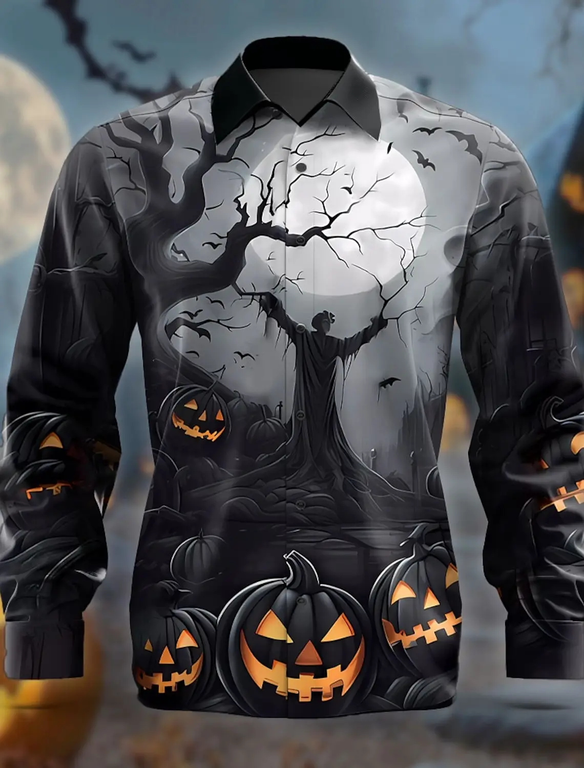 Halloween Horror Men\'s Button Up Shirt Long Sleeve Party Evening Wear Fall Winter Spring Summer Long Sleeve Shirt Collar