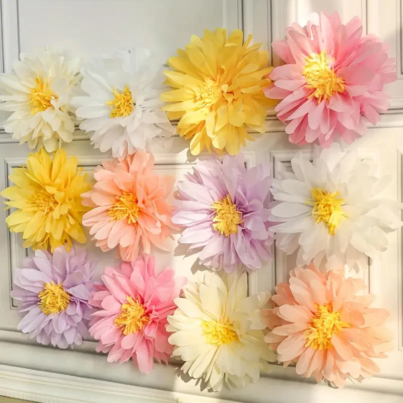 12 زهرة ورقية لديزي لحفلات الزفاف وديكور الحفلات - معلقة على الحائط على شكل زهرة الربيع اللامعة والملونة، ورق ديزي للأنشطة الداخلية/الخارجية، عيد الفصح، حفل التخرج، عيد الميلاد (لا يتطلب طاقة)، ديكور الزفاف #5