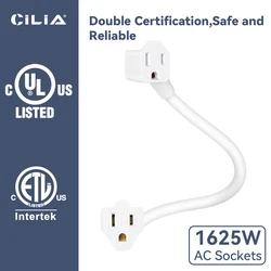 2  US Plug，3 Prong,  Extension Cord，12-inch，Cable With ,2 Outlets,Indoor Outlet Extender 1625W,15A,125V Adapted for the Americas