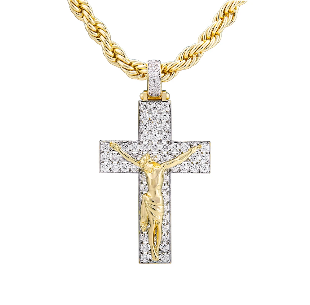 

VANAXIN Iced Out Big Cross Jesus Pendant For Women Gold /Silver Color Stainless Steel Chain Hip Hop Jewelry