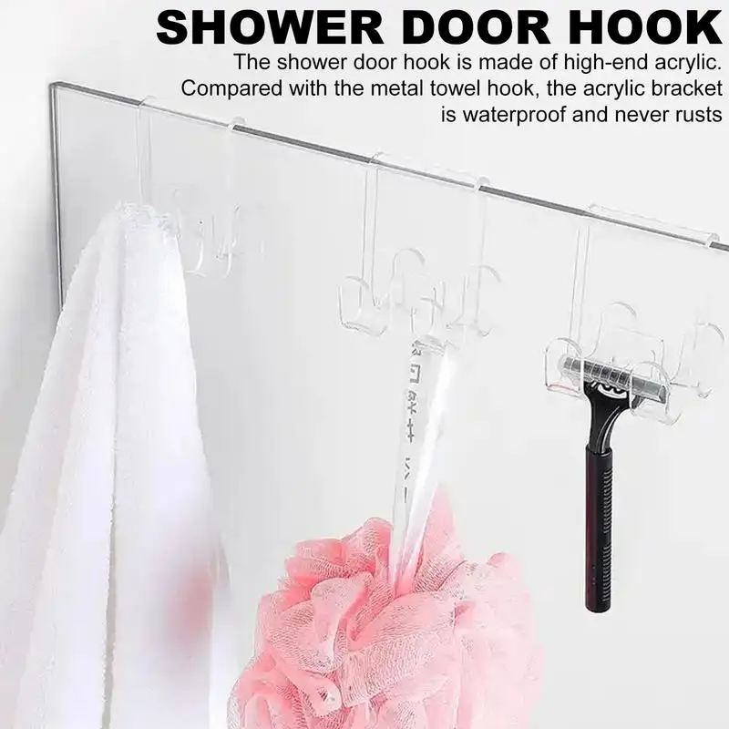 clear Acrylic Double Side Hooks Bathroom Shower Door Hook Over Glass Door Shower Towel Rack For Glass Wall Or Glass Door