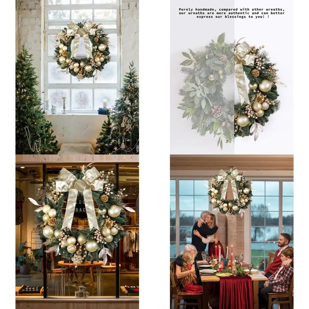 

24 Artificial Christmas Wreath with Pine, Berries, and Gold Ornaments for Home Holiday Decor