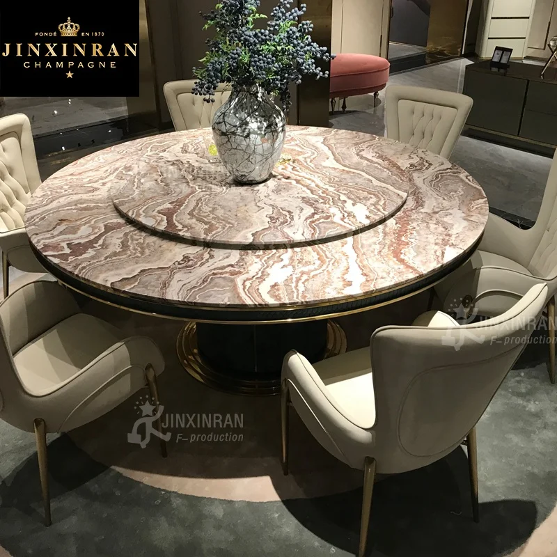 Custom Modern Luxury 6 Seats 1.8m Big Round Dining Table Marble Top Dining Table With Lazy Susan