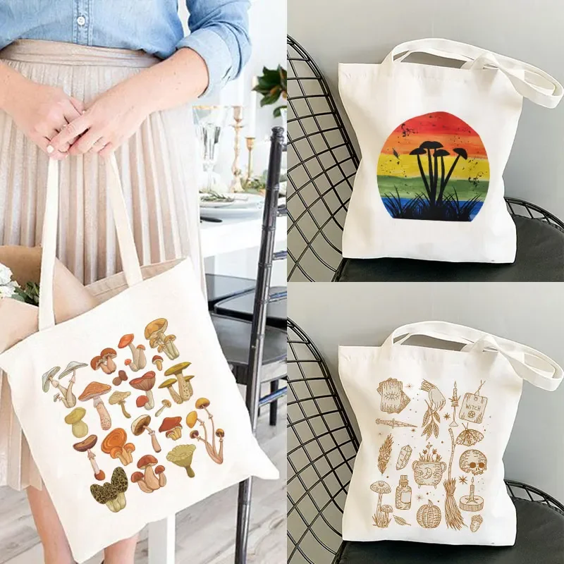 Mushroom Tote Bag Cute Shopping Bag  Aesthetic Cottagecore Mushroom Butterfly Canvas Tote Witchy Things Witchy Tote Moon Shopper