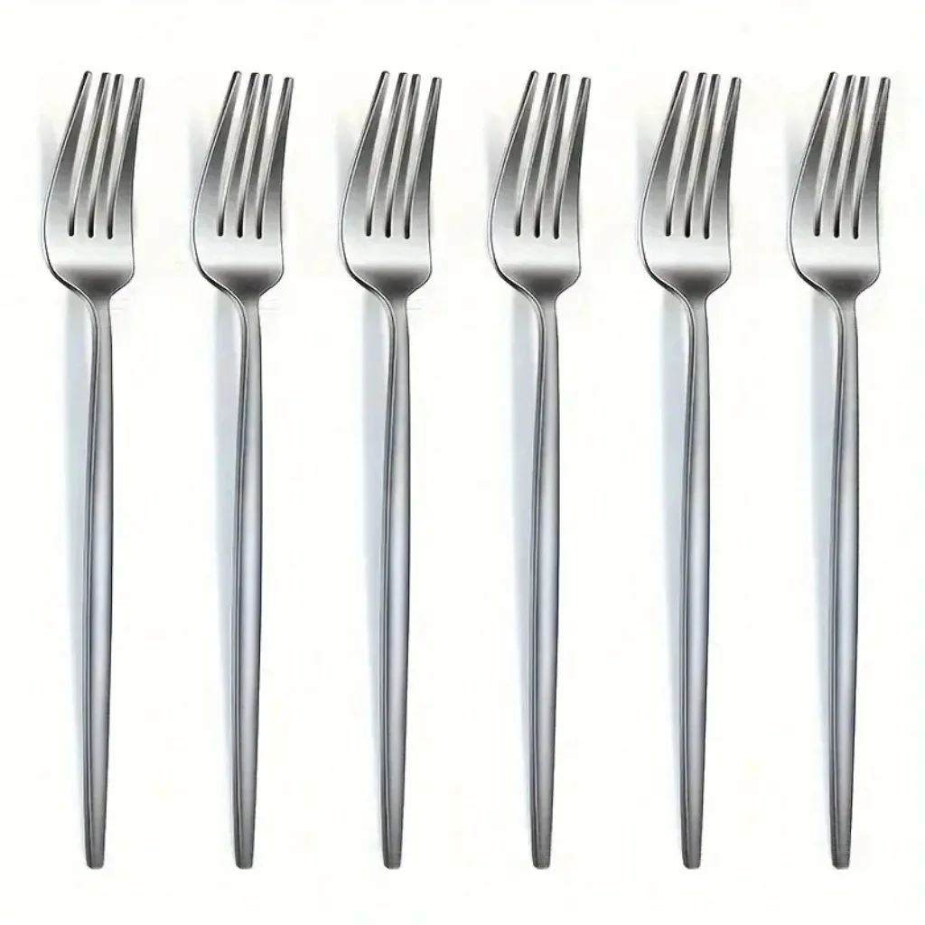 

6pcs Stainless Steel Dessert Fork , Can Be Used For Steak, Salad, Suitable For Kitchen, Gathering And Restaurant