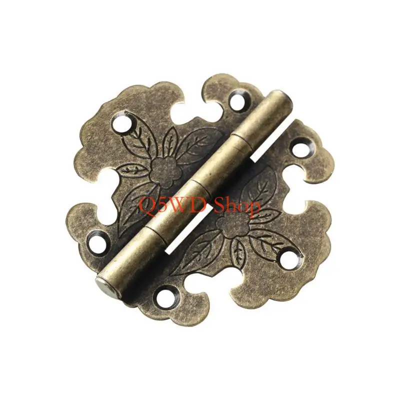 Q5WD 10Pieces Decorative Hinge Antique Hardwar Fashion Light Duty Round Hinges with Flower Pattern for Barn Doors Wardrobes