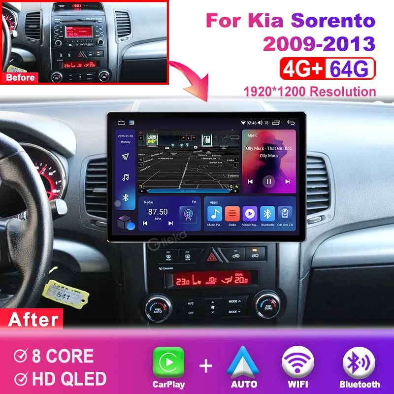 

12.5 inch Screen Carplay Android For Kia Sorento 2009-2013 Car Radio Auto Multimedia Player GPS NAVI BT WiFi Head Unit