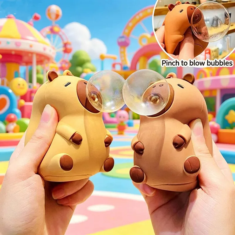 Capybara Quetschspielzeug mit Seifenblasenfunktion Lustiges Stressabbau-Spielzeug Dekoration Rucksack-Schlüsselanhänger Fidget Toys Party-Geschenke