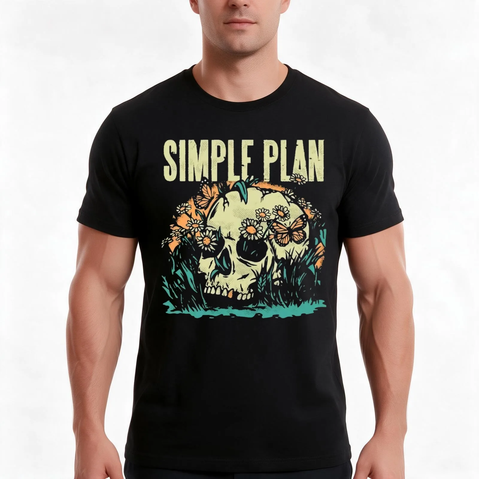 Simple Plan skull vintage T-Shirt, Summer Casual Cotton Tee, Oversized Streetwear Tops, Vintage Graphic Print, Unisex Men Women