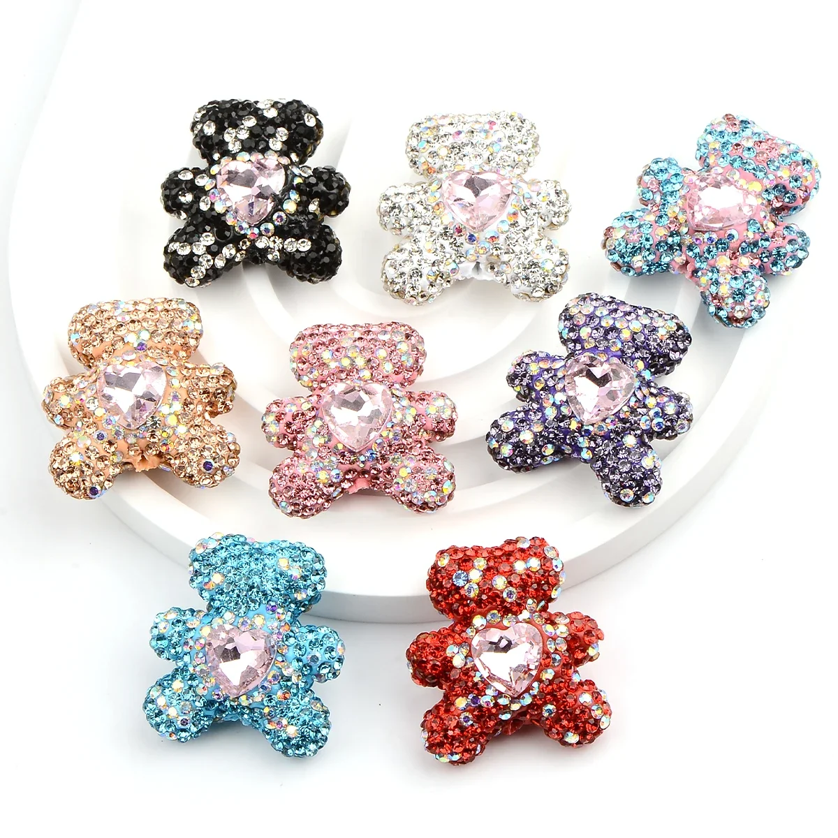 4pcs Mixed Rhinestone Bowknot Focal Beads Colorful Sparkle Spacer Clay Beads for DIY Beadable Pens, Keychains Accessories