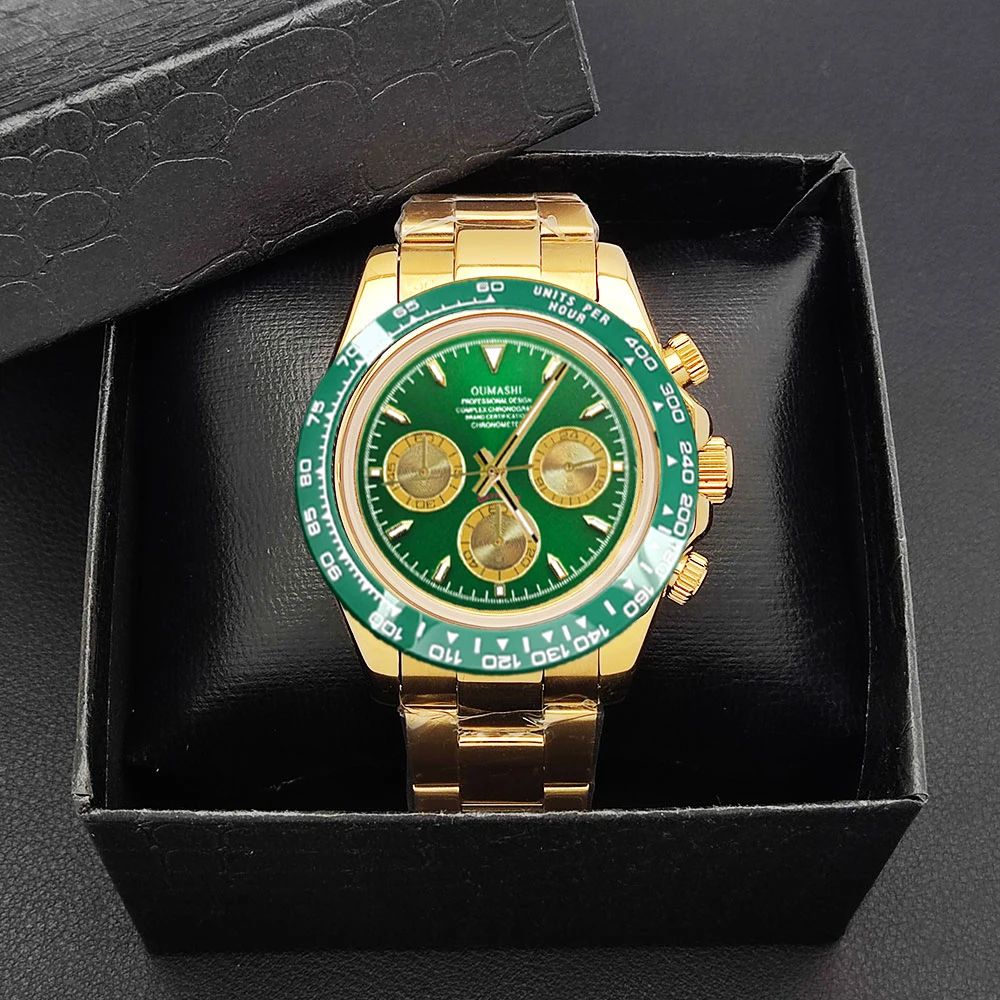 ساعة فاخرة مخصصة 39.3 مللي متر كرونوغراف رجالية ساعة جديدة ساعة ذهبية للرجال VK63 ساعة كرونوغراف رجالية VK63 مقاومة للماء 10ATM