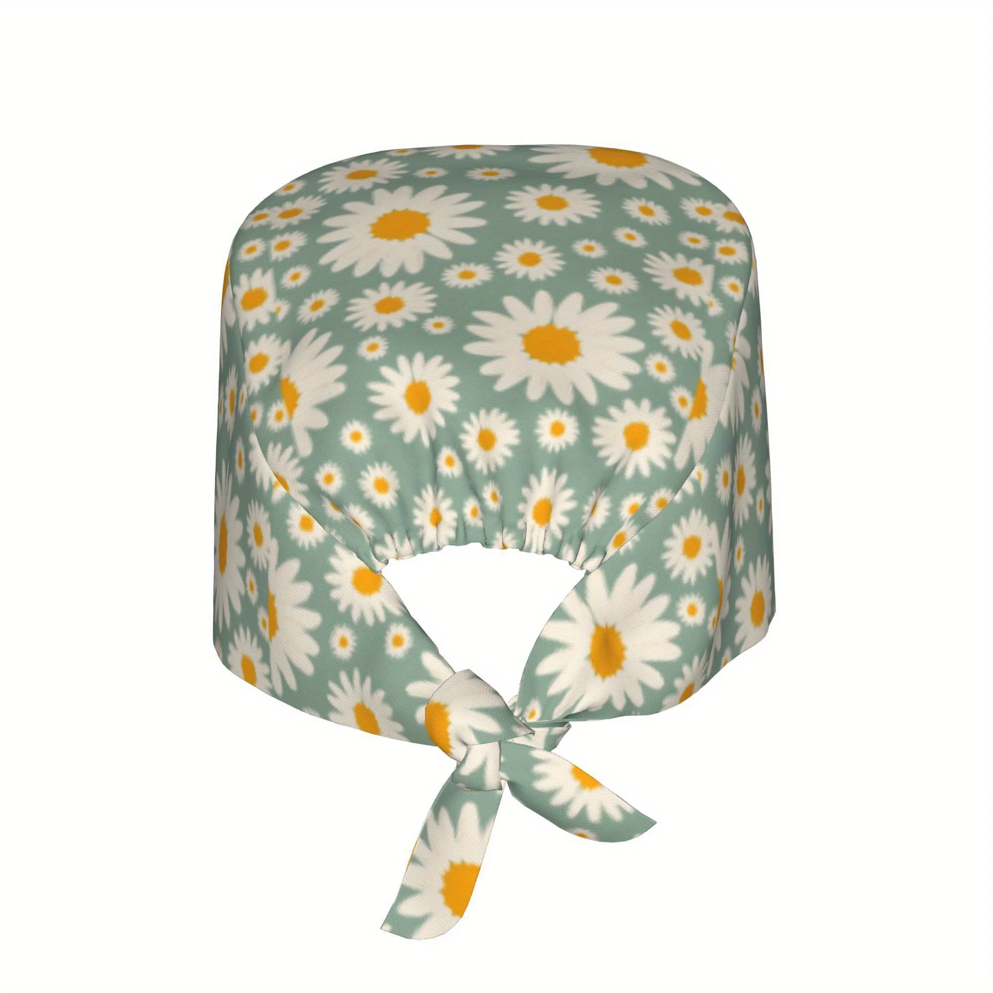 1pc Women's Stylish Floral Printed Work Cap - Lightweight Adjustable Tie-Back Nurse Hat, Dustproof Chef & Cooking Cap with Daisy
