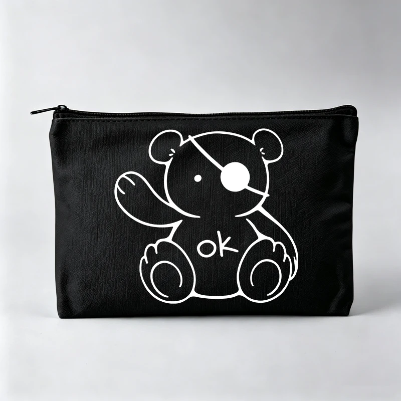 Women's Bear Graphic Makeup Bag with Eye Patch Design, Casual Cosmetic Pouch for Daily Use
