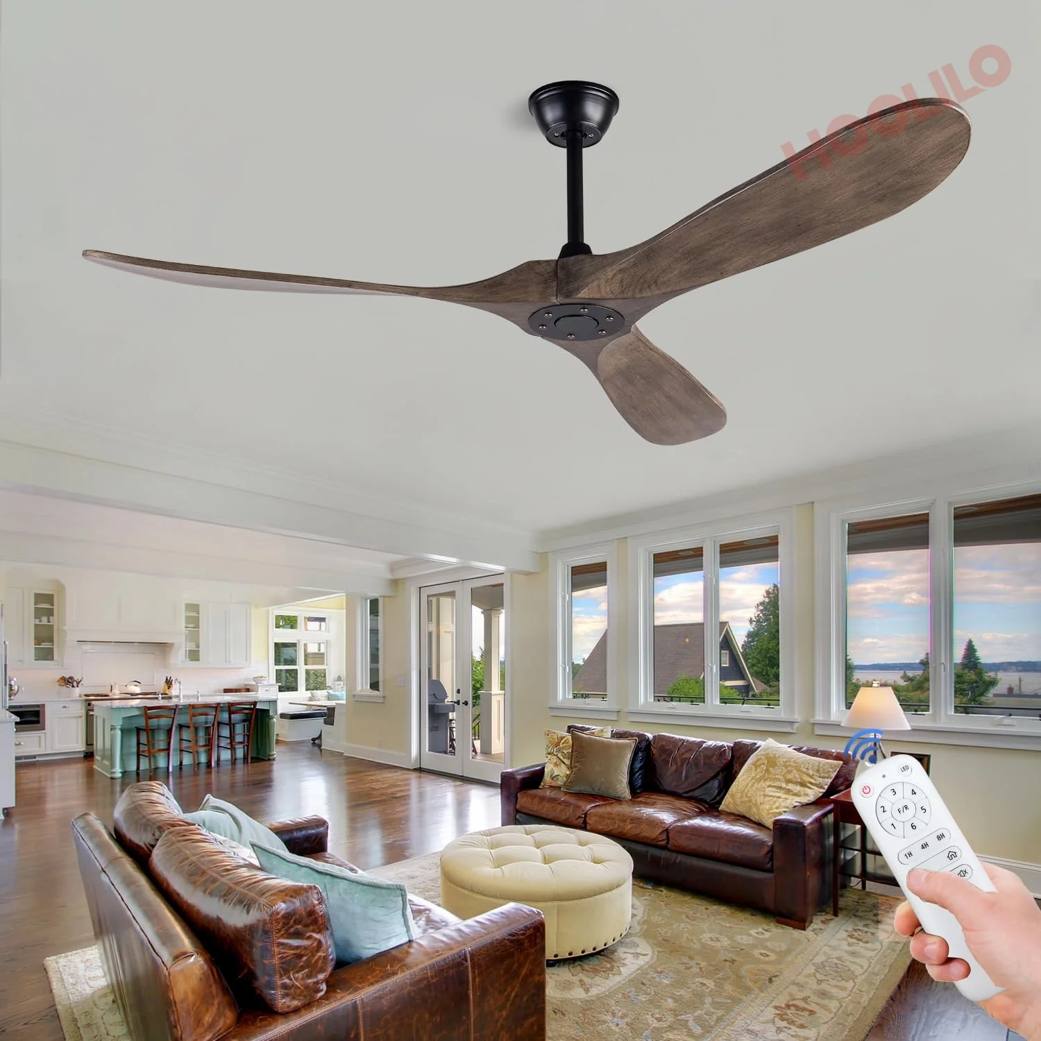 88inch Big Size Wood Ceiling Fan with LED Lights Remote Control DC Motor Ventiladores De Techo