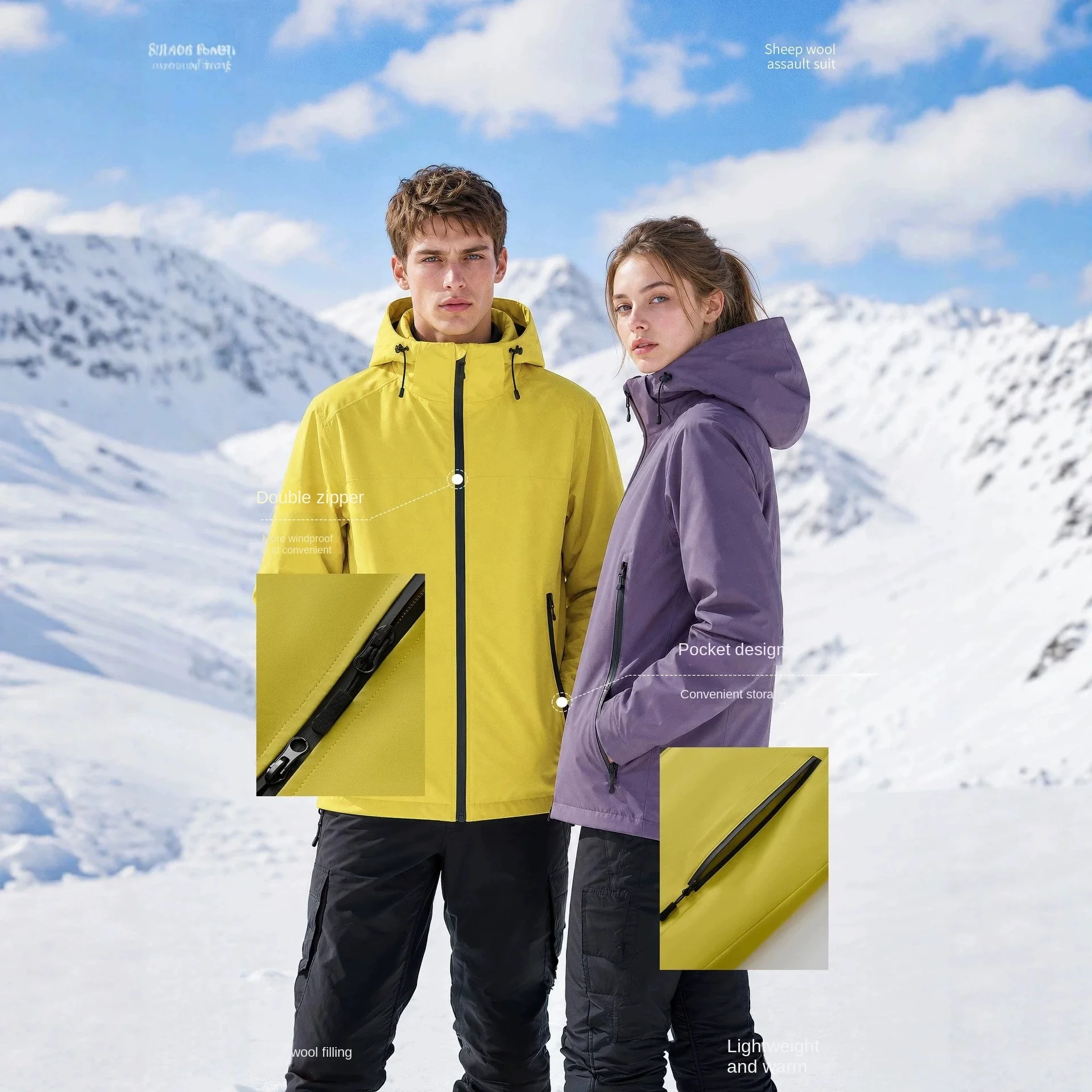 New‑Arrival Unisex 3‑Proof Wool‑Blend Hard‑Shell Jacket, Outdoor Warm Windproof Sports Cotton‑Padded Outerwear for Men & Women