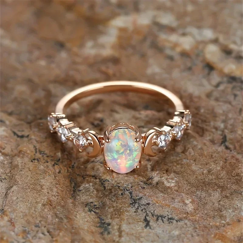 Rainbow White Fire Opal Lymphatic Detox Women's Ring Fashion Weight Loss Slimming Torina Crystal Magnetic Therapy Ring