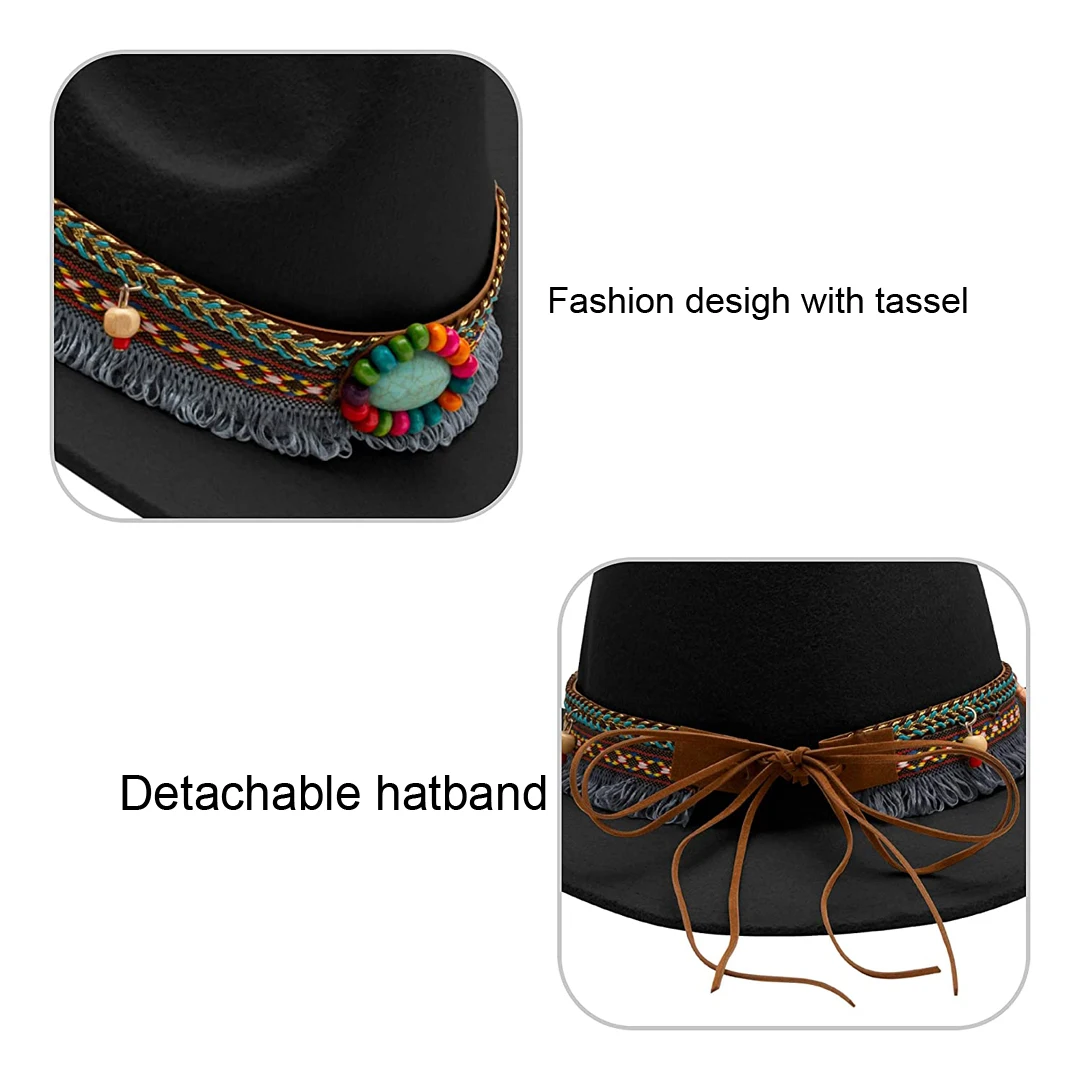 Unisex Western Cowboyhut aus Filz mit Quaste und Gürtel für Mädchen und Jungen, Cowboy-Accessoire für Kinder – Detail 3