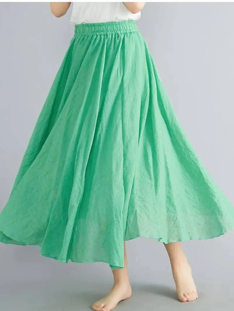 Cotton Linen Clothes Women Skirts Maxi Y2k Elegant Beach Saia Ropa Mujer Casual Vestido Boho Long Skirt Faldas Harajuku GH4I