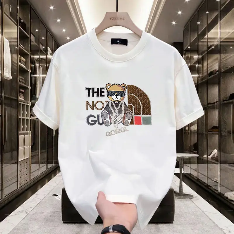 Herren-T-Shirt mit Cartoon-Bär-Aufdruck, Rundhalsausschnitt, lässig, kurzärmelig, schmale Passform, Streetwear-T-Shirt – Detail 3