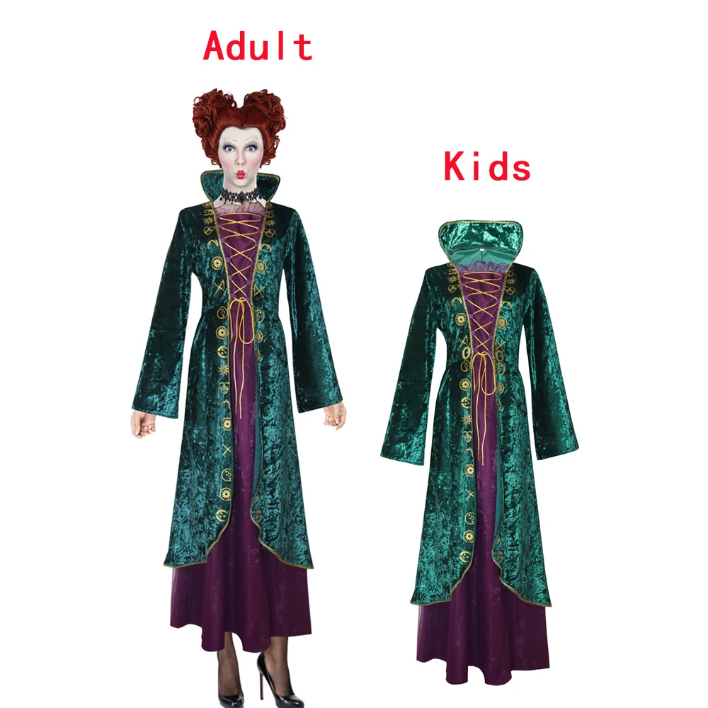 Halloween Carnival Costumes Hocus Pocus 2 Winifred Mary Sarah Sanderson Cosplay Costume Adult Women Kids Girl Long Dress