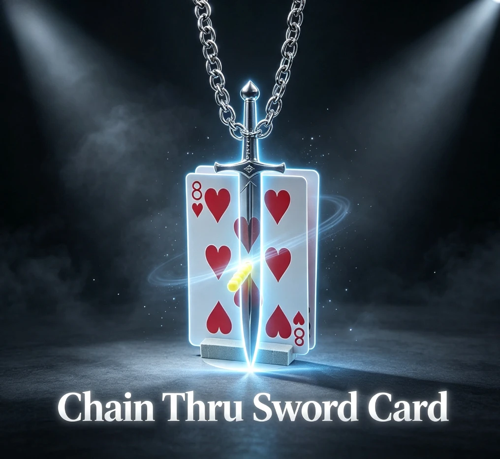 Chain Thru Sword Card Magic Tricks Magician Close up Illusions Gimmick Props Mentalism Impossible Solid Through Solid Comedy