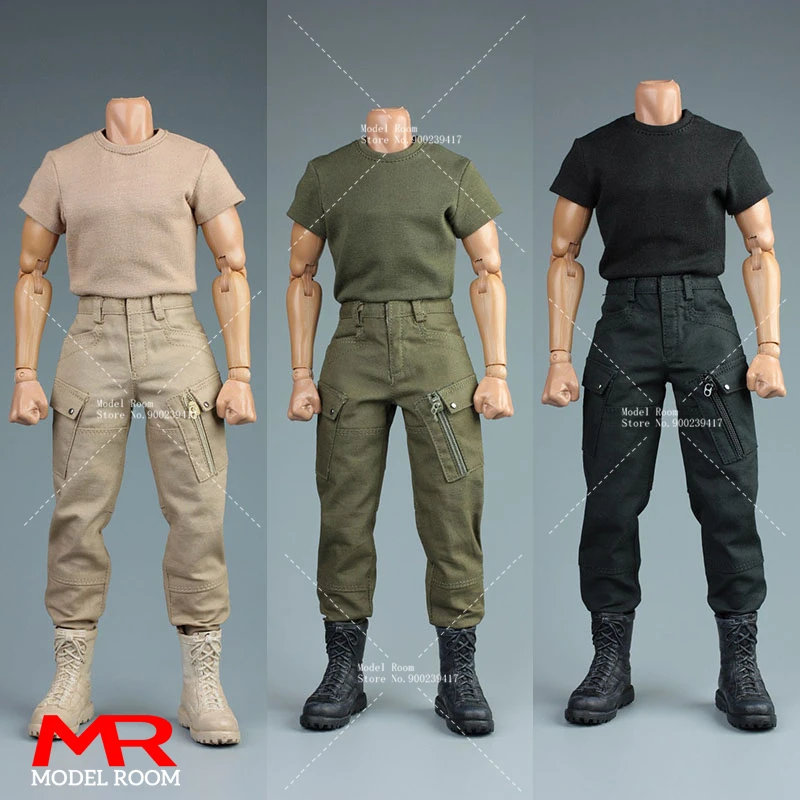 AFS 1/6 Scale Male Tactical Clothing Combat T-shirt Pants Set Model Fit 12'' Soldier Normal Action Figure Body Dolls