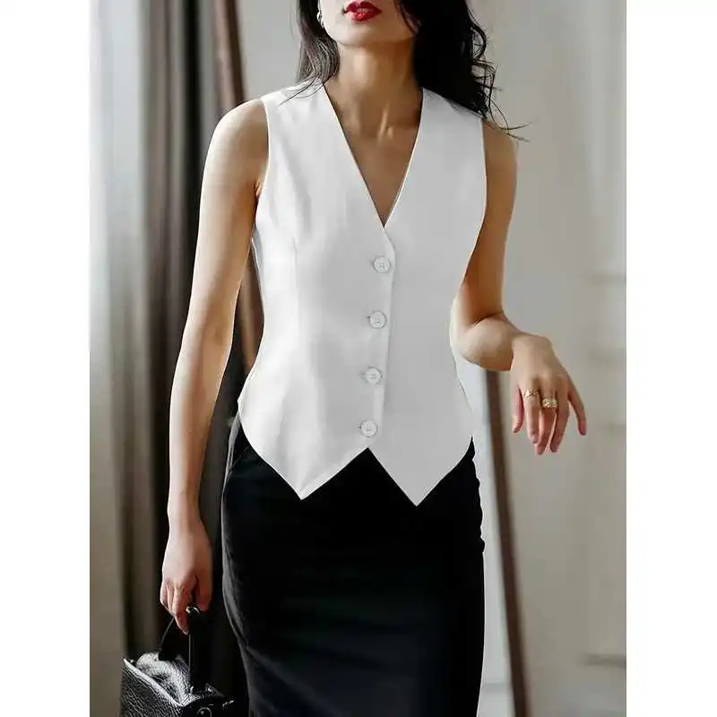 

Классический белый винтажный модный жилет для женщин, топ для осеннего сезона, другие материалы, 00% [материал, если применимо, иначе уточнить]