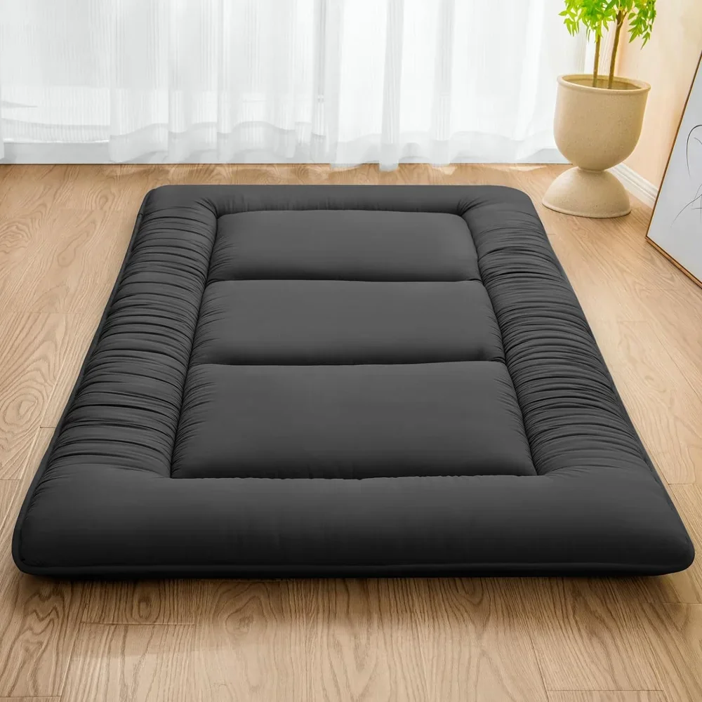 Japanese Futon Mattress,Floor Mattress Thicken Sleeping Mattress Foldable & Portable Roll up Camping Mattress,Black,Twin