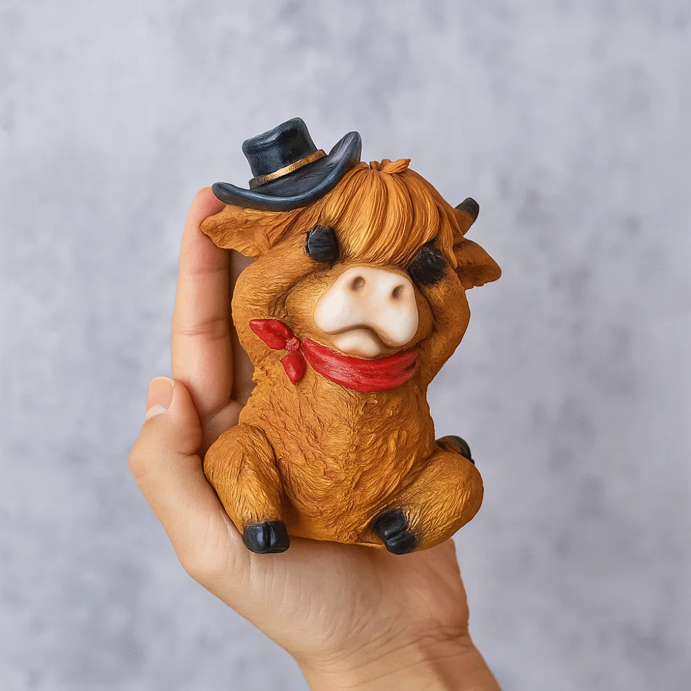 Resin Cartoon Cow Ornament Realistic Statue Highland Cow Decor Sensory Toy Collectible Animal Action Figure Children Toys