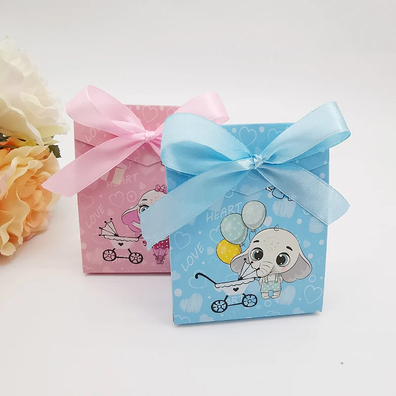 10/20Pcs Baby Dusche Cartoon Süßigkeiten Geschenk Box Mit Band Elefanten Baby Kinderwagen Geburtstag Gunsten Geschenk Verpackung box Baby Souvenirs – Detail 16
