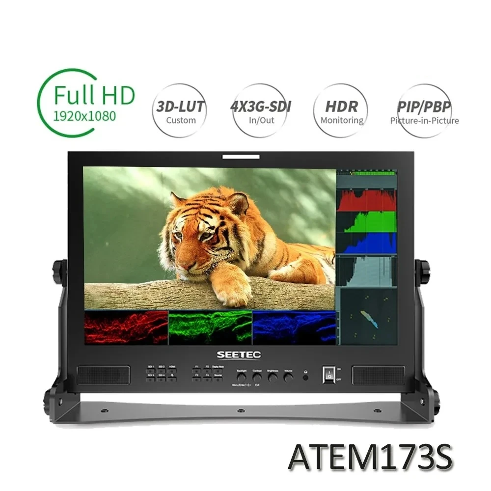 SEETEC ATEM173S شاشة بث متعددة الكاميرات مقاس 17.3 بوصة 3G-SDI HDMI Full HD 1920x1080 مبيت ألومنيوم متين مع شكل موجي