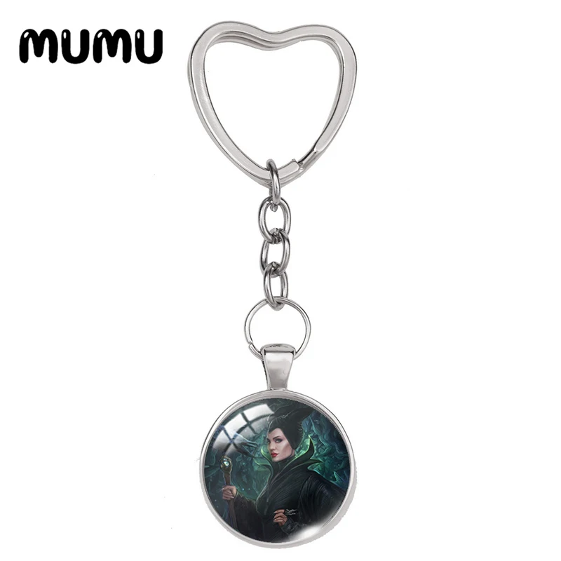 2024 New Maleficent Heart Keyring Movie Keychain Glass Dome Cabochon Jewelry Gifts Children