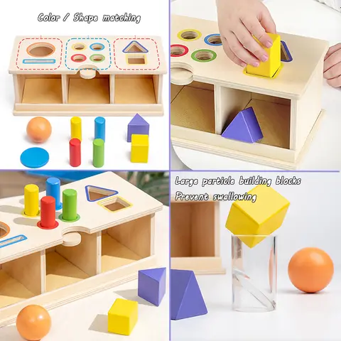 Baby trä permanent låda Montessori sensorisk leksak färg form sortering myntbössa boll droppe finmotorik församling pedagogisk leksak 8 best sales Montessorileksaker Dropship - №2