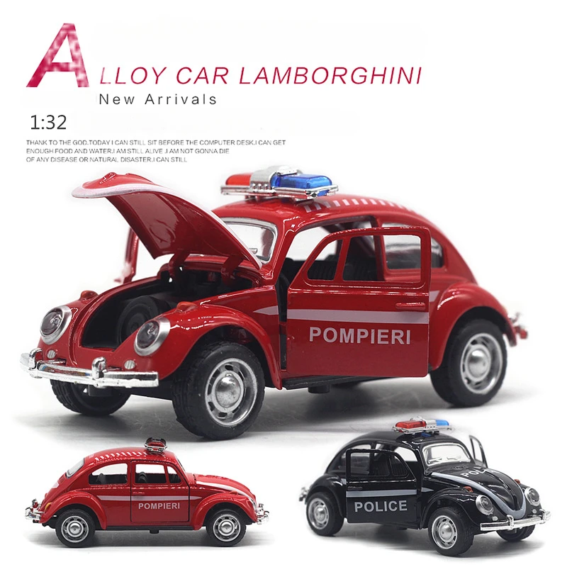 1:32 Volkswagen Beetle coche de policía motor de bomberos modelo de coche de aleación juguetes clásicos Diecasts modelo de coche colección niños juguetes regalos