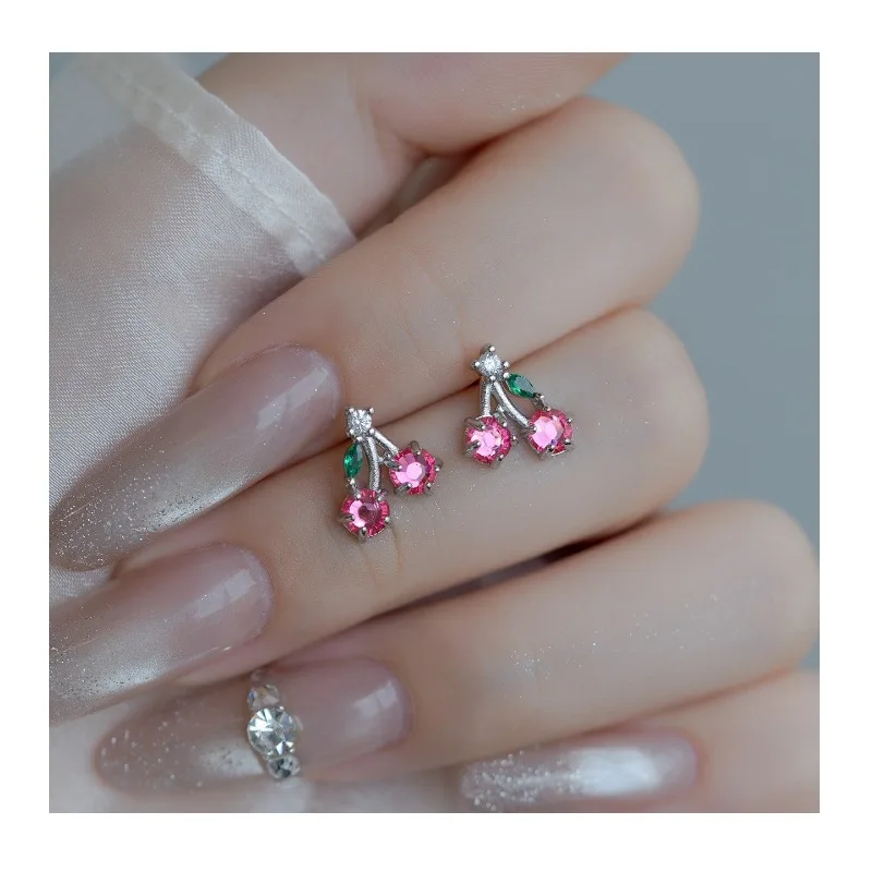

Light Luxury Niche Rose Red Cherry Stud Earrings Female Sweet Temperament Versatile Summer Fruit Commuting Earrings Daily Commut