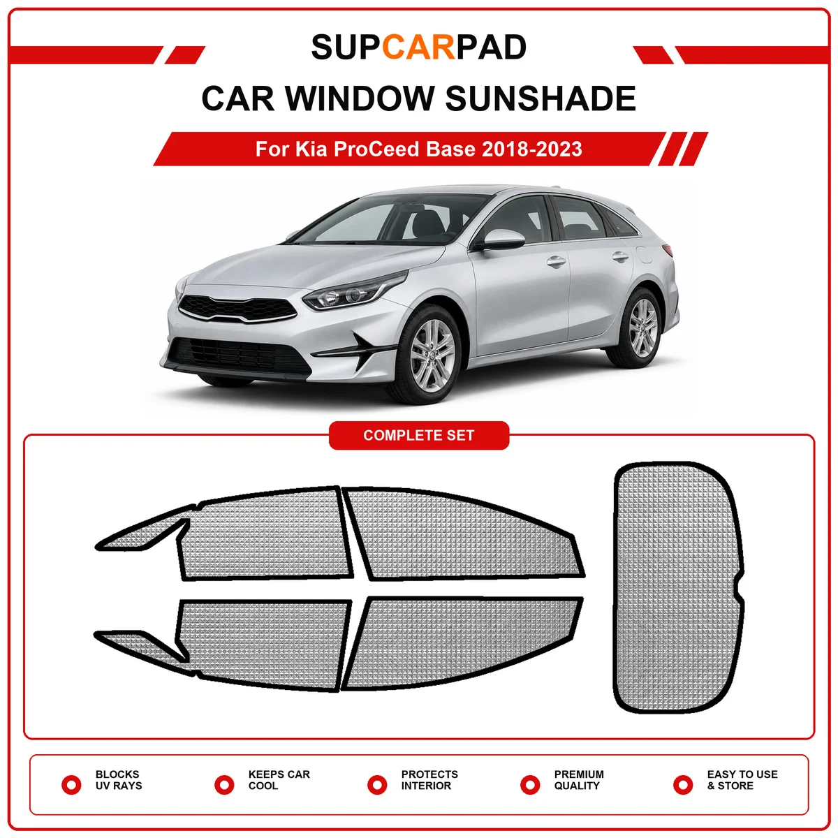 For Kia ProCeed Base 2018-2023 Pre‑Cut Auto Window Sunshade Anti‑UV Car Sun Visor Protector