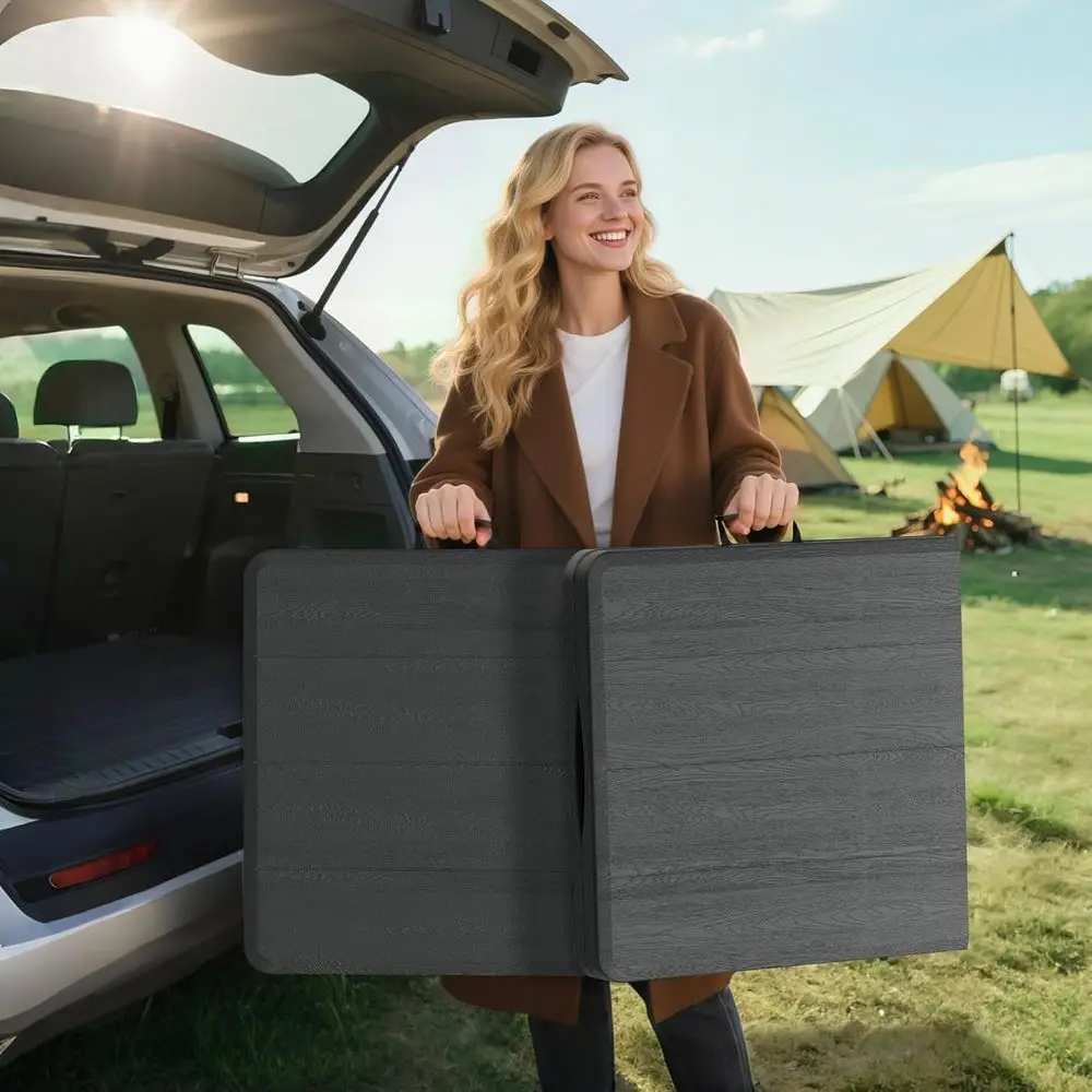 طاولة قابلة للطي بارتفاع قابل للتعديل 4 أقدام، شديدة التحمل 400 رطل، محمولة للاستخدام الداخلي والخارجي، سطح خشبي محبب #2