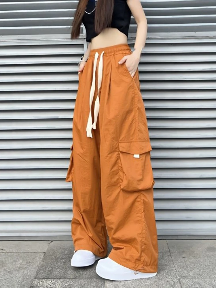 Imagem -02 - Orange Hiphop Y2k Cargo Calças Mulheres Bolsos Streetwear Vintage Calças Baggy Feminino Cintura Alta Coreano Moda Calças 2023 Verão